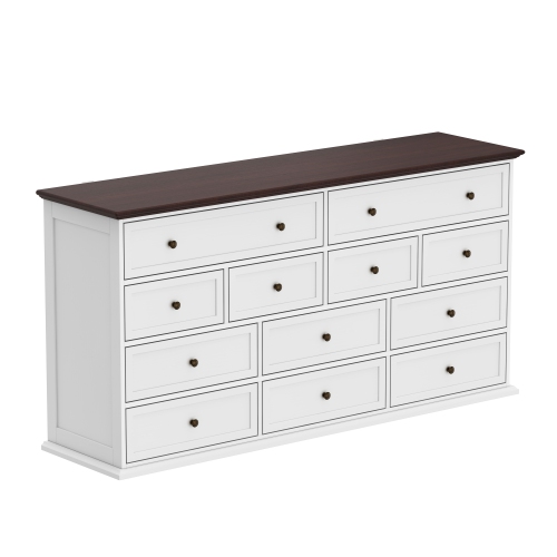 FAMAPY  12-Drawer Wood Dresser Storage Cabinet, Vintage Style, (31.5" H X 61" W X 15.7" D) In White