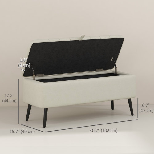 HOMCOM – Pouf de rangement avec dessus rabattable, banc rectangulaire recouvert, repose-pieds en lin avec pattes en acier pour salon, chambre à
