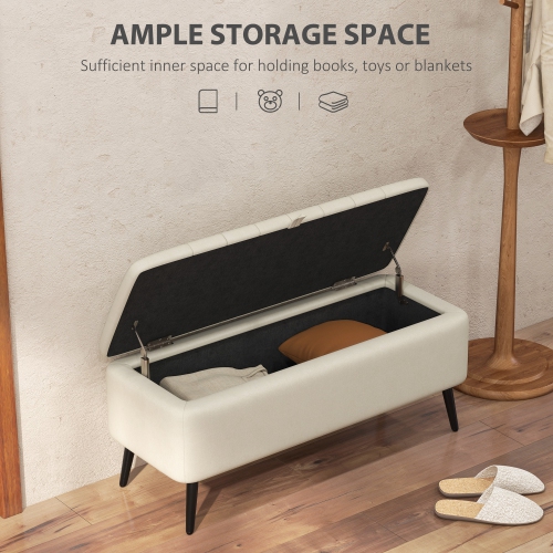 HOMCOM – Pouf de rangement avec dessus rabattable, banc rectangulaire recouvert, repose-pieds en lin avec pattes en acier pour salon, chambre à