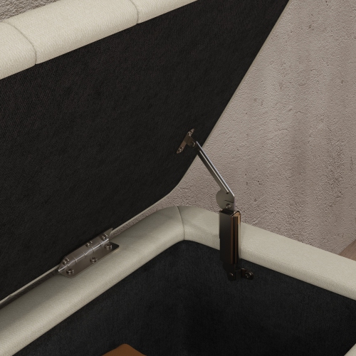 HOMCOM – Pouf de rangement avec dessus rabattable, banc rectangulaire recouvert, repose-pieds en lin avec pattes en acier pour salon, chambre à