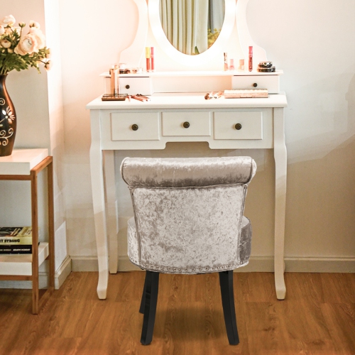 Luxury Upholstered Velvet Vanity Dressing Stool Ottoman Tufted Round Makeup Chair with Padded and Wood Legs for Vanity Bedroom Girl Daughter Gift