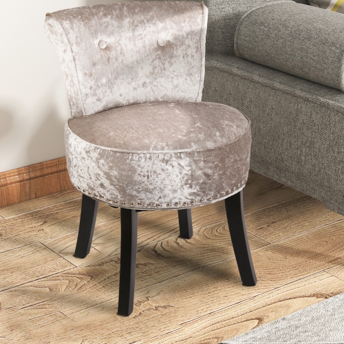 Luxury Upholstered Velvet Vanity Dressing Stool Ottoman Tufted Round Makeup Chair with Padded and Wood Legs for Vanity Bedroom Girl Daughter Gift