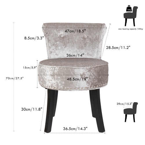 Luxury Upholstered Velvet Vanity Dressing Stool Ottoman Tufted Round Makeup Chair with Padded and Wood Legs for Vanity Bedroom Girl Daughter Gift