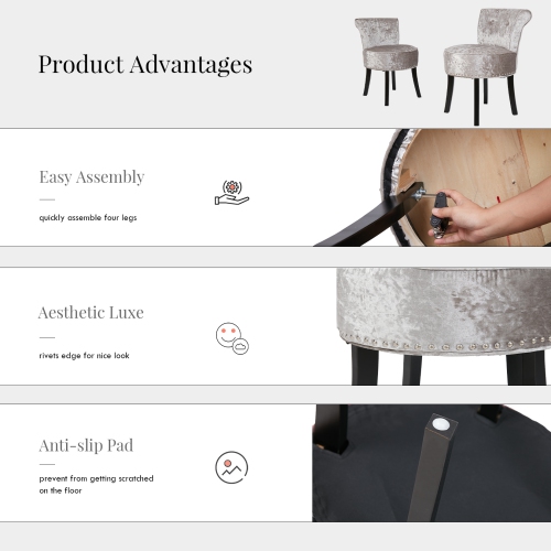 Luxury Upholstered Velvet Vanity Dressing Stool Ottoman Tufted Round Makeup Chair with Padded and Wood Legs for Vanity Bedroom Girl Daughter Gift