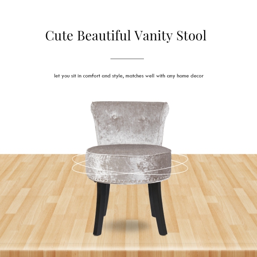 Luxury Upholstered Velvet Vanity Dressing Stool Ottoman Tufted Round Makeup Chair with Padded and Wood Legs for Vanity Bedroom Girl Daughter Gift