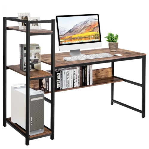 TOPBUY  Multifunctional Computer Desk With Storage Shelves Stable Writing Table for Home Office Black/natural/rustic Brown/walnut