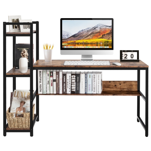 Topbuy Multifunctional Computer Desk with Storage Shelves Stable Writing Table for Home Office Black/Natural/Rustic Brown/Walnut