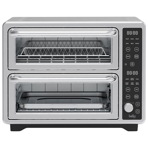 Refurbished - Bella Pro Duo Air Fry Convection Double Oven with Probe - 0.85 Cu.Ft./24L - Stainless Steel