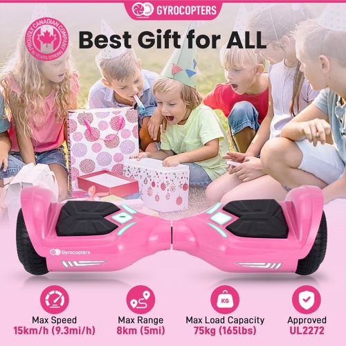 Gyrocopters Prime All-Terrain Hoverboard | Speed up to 15km/h | 300W Powerful Motor | 6.5” LED wheels | 165 lbs weight capacity | UL2272 certified |