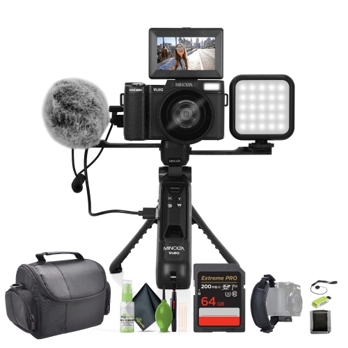 Image 1 de 8.. Ensemble avec mise au point automatique 64&nbsp;Mpx MND60V de Minolta et caméra VLOG Ultra HD 4K à 60 images/s