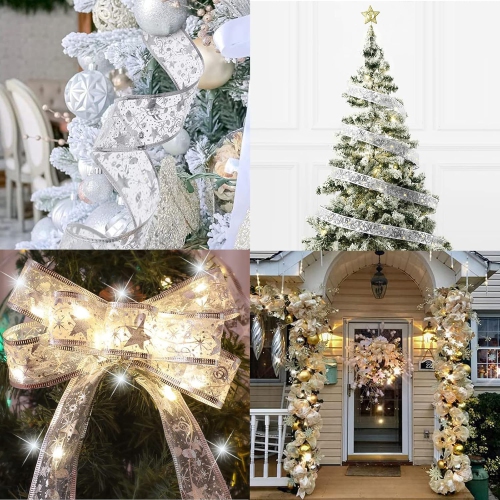 Christmas Tree Ribbon Fairy Lights, 19ft/6m 60 LED Shining Ribbon String Lights, Waterproof Battery Operated Xmas Tree Lights for Christmas New Year