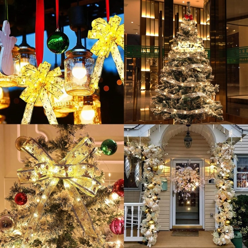 Christmas Tree Ribbon Fairy Lights, 19ft/6m 60 LED Shining Ribbon String Lights, Waterproof Battery Operated Xmas Tree Lights for Christmas New Year
