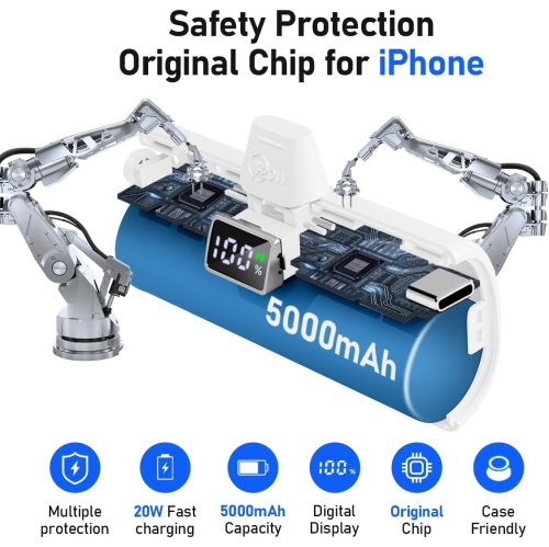 Portable Charger for iPhone, Fast Charging - 5000mAh Small Portable Charger with LED Display, Mini Cute Portable Battery Phone Charger for iPhone