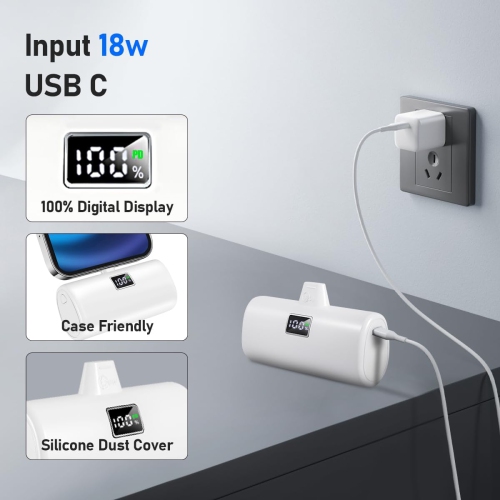 Portable Charger for iPhone, Fast Charging - 5000mAh Small Portable Charger with LED Display, Mini Cute Portable Battery Phone Charger for iPhone