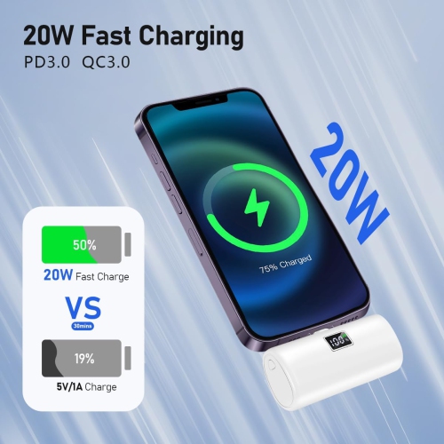 Portable Charger for iPhone, Fast Charging - 5000mAh Small Portable Charger with LED Display, Mini Cute Portable Battery Phone Charger for iPhone