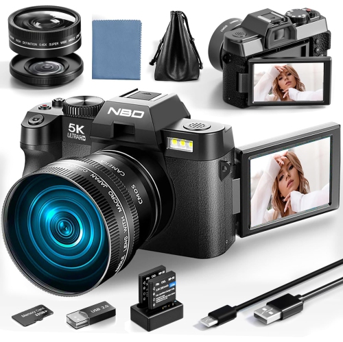 NBD  Digital Cameras for Photography 5K, 48Mp Autofocus Vlogging Camera for Youtube With 32GB Tf Card & 2 Batteries, 16X Zoom Anti-Shake Video Camera With 52MM Wide Angle And Macro Le