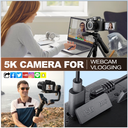 NBD Digital Cameras for Photography 5K,48MP Autofocus Vlogging Camera for YouTube with 32GB TF Card & 2 Batteries,16X Zoom Anti-Shake Video Camera