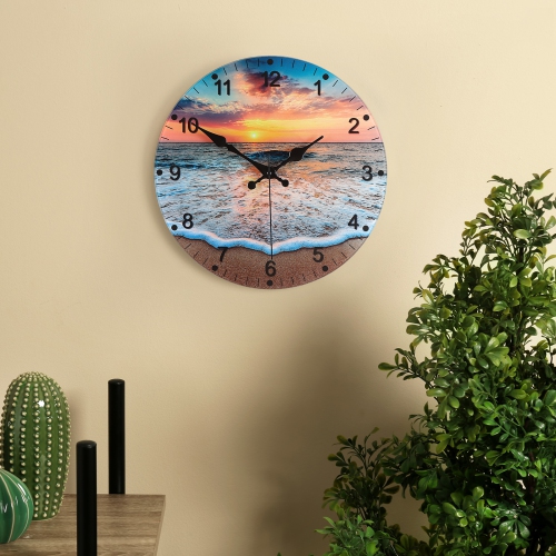 HIKOLAYAE  Glass Panel Sunny Beach Wall Clock