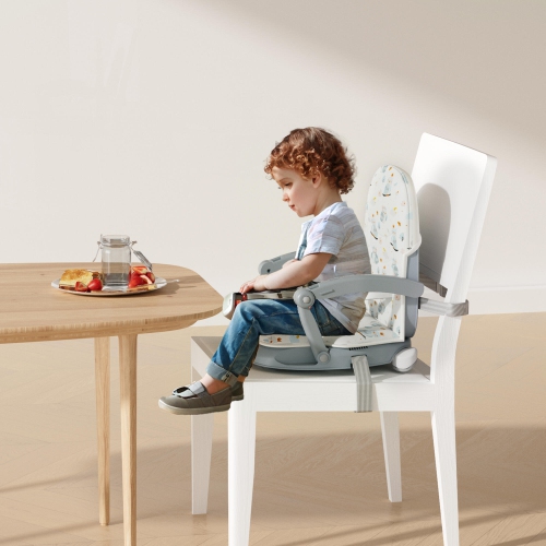Folding Toddler Booster Seat for Dining Table, Portable Baby Chair with 4 Adjustable Heights and 3-Point Harness, Travel Booster Seat for