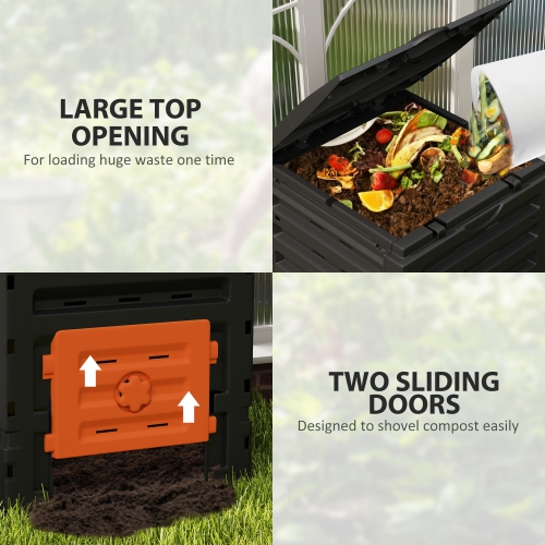 Outsunny Compost Bin, 120 Gallon Garden Composter with Gloves, 80 Vents and 2 Sliding Doors, Lightweight & Solid, Fast Creation of Fertile Soil,