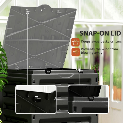 Outsunny Compost Bin, 120 Gallon Garden Composter with Gloves, 80 Vents and 2 Sliding Doors, Lightweight & Solid, Fast Creation of Fertile Soil,
