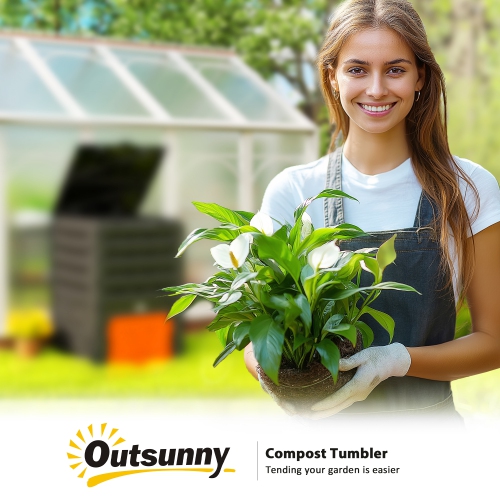 Outsunny Compost Bin, 120 Gallon Garden Composter with Gloves, 80 Vents and 2 Sliding Doors, Lightweight & Solid, Fast Creation of Fertile Soil,