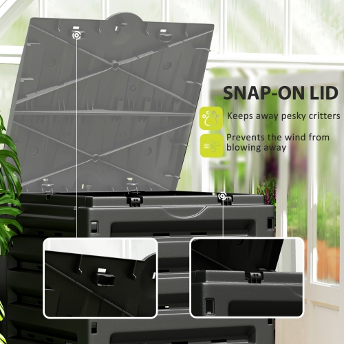 Outsunny Compost Bin, 120 Gallon Garden Composter with Gloves, 80 Vents and 2 Sliding Doors, Lightweight & Solid, Fast Creation of Fertile Soil,
