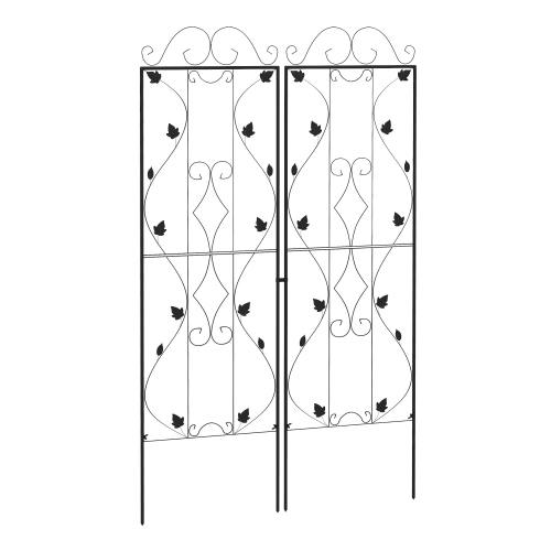 Outsunny 2 Pcs Garden Trellis for Climbing Plants, 71 x 20 in Outdoor Metal Trellis Plant Support Leaves and Curved Lines Trellises for Patio, Lawn,