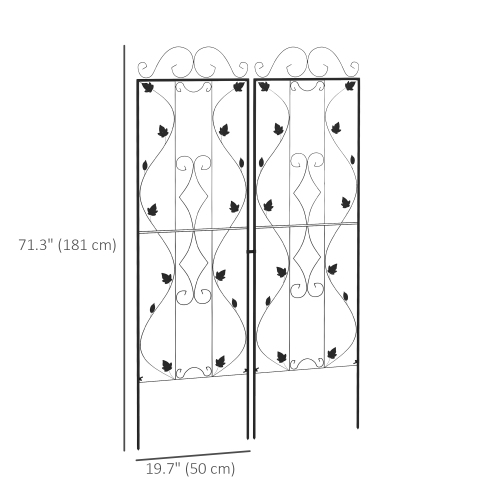 Outsunny 2 Pcs Garden Trellis for Climbing Plants, 71 x 20 in Outdoor Metal Trellis Plant Support Leaves and Curved Lines Trellises for Patio, Lawn,