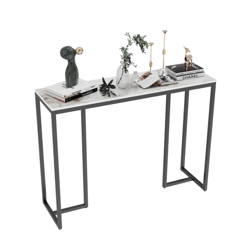 39.4 Inch Luxury Marble Console Table Elegant Modern Console Table Accent LongTable Home Furniture with Black Metal Legs for Living Room Entryway