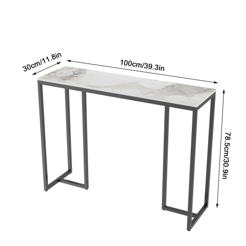 39.4 Inch Luxury Marble Console Table Elegant Modern Console Table Accent LongTable Home Furniture with Black Metal Legs for Living Room Entryway