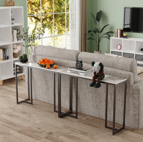 39.4 Inch Luxury Marble Console Table Elegant Modern Console Table Accent LongTable Home Furniture with Black Metal Legs for Living Room Entryway