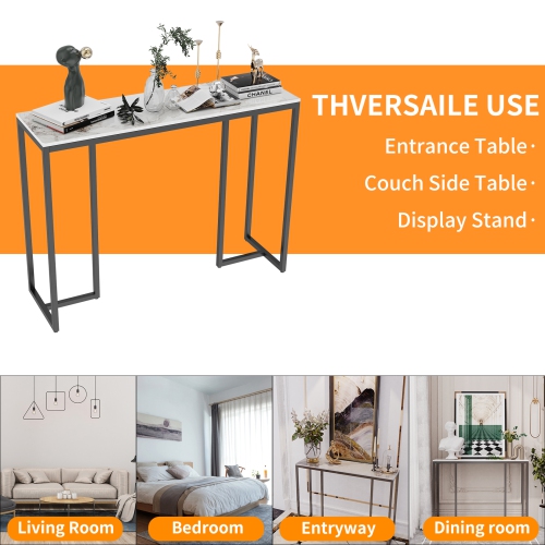 39.4 Inch Luxury Marble Console Table Elegant Modern Console Table Accent LongTable Home Furniture with Black Metal Legs for Living Room Entryway