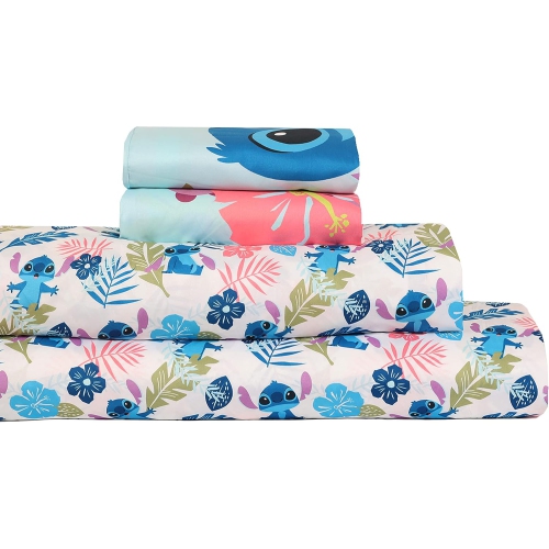 Ensemble de draps 4 pièces Lilo & Stitch de Disney pour enfants – Drap plat, drap-housse et 2 taies d'oreiller