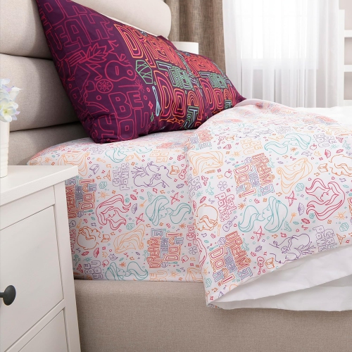 Disney Princess 4 Piece Full Bedding Sheet Set for Kids - Flat Sheet, Fitted Sheet and 2 Pillowcases