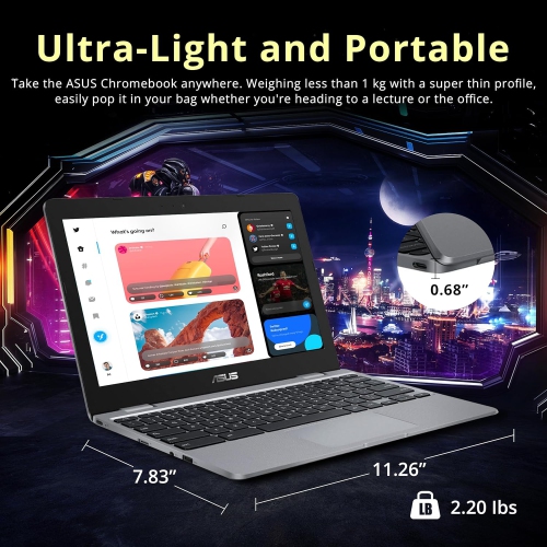 Open Box - ASUS C223 11.6''HD Chromebook Laptop, Intel Celeron N3350 Processor, 32GB eMMC Flash Memory, 4GB RAM, Intel HD Graphics, HD Webcam, Stereo