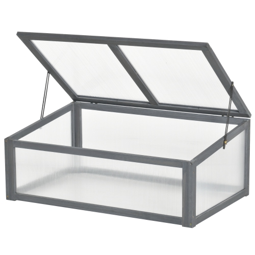 Cadre froid en bois Outsunny, couvercle supérieur ouvert et inclinable, 39 x 26 x 16&nbsp;po, petite jardinière en polycarbonate pour fleurs,