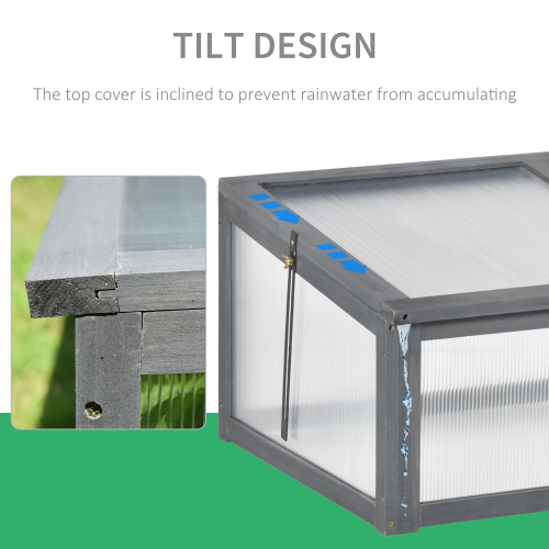 Cadre froid en bois Outsunny, couvercle supérieur ouvert et inclinable, 39 x 26 x 16&nbsp;po, petite jardinière en polycarbonate pour fleurs,