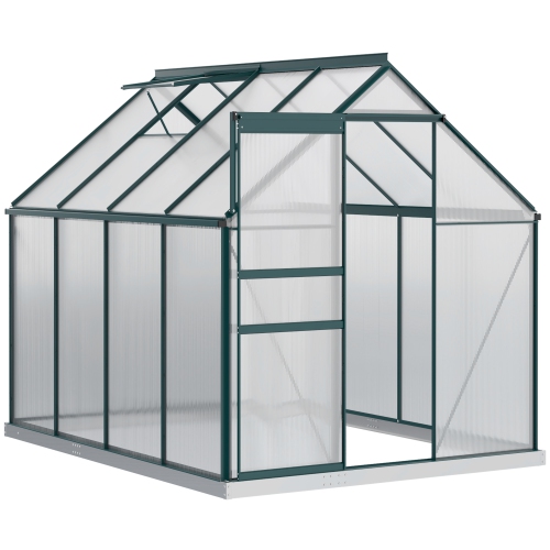 Outsunny 6' x 8' x 6.5' Polycarbonate Greenhouse, Walk-in Green House with Adjustable Roof Vent Galvanized Base Sliding Door Rain Gutter for Outdoor
