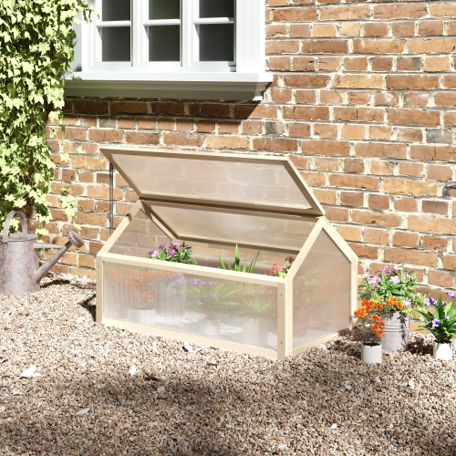 Jardinière portative en bois Outsunny Cold Frame Greenhouse Garden avec surface ouvrable pour l'intérieur et l'extérieur, fleurs, légumes, plantes,