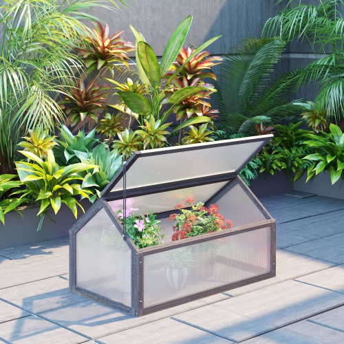 Jardinière portative en bois Outsunny Cold Frame Greenhouse Garden avec surface ouvrable pour l'intérieur et l'extérieur, fleurs, légumes, plantes,