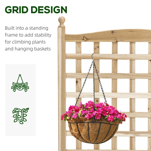 Outsunny Raised Garden Bed with Trellis for Climbing Vines, Wood Planter Box for Garden, Free Standing Flower Bed, Indoor Outdoor Display Rack, 25.2"