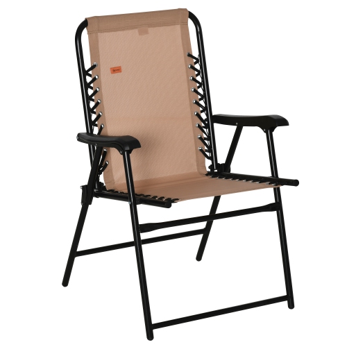 OUTSUNNY  Outdoor Folding Chair, Bungee Sling Foldable Patio Dining Chair With Armrests, Folding Lawn Chair for Camping, Garden, Pool, Beach, Backyard