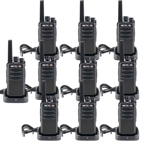 Retevis RT68 Walkie Talkies Two Way Radios Long Range for Adults with Earpieces and Charging Base, 16-Channel 0.5 Watts-Pack of 10