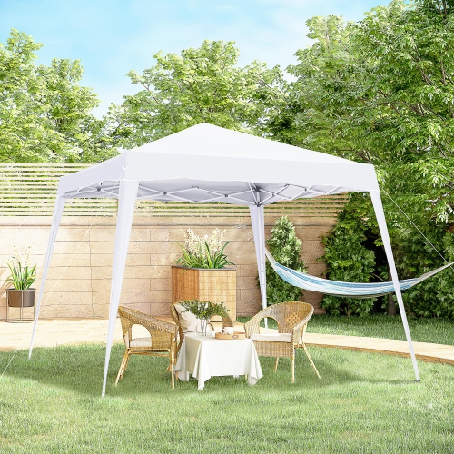 Outsunny 8' x 8' Pop Up Canopy Tent with Inclined Legs, Portable Party Tent Gazebo with Carrying Bag for Garden, Camping, Party, Picnic, White