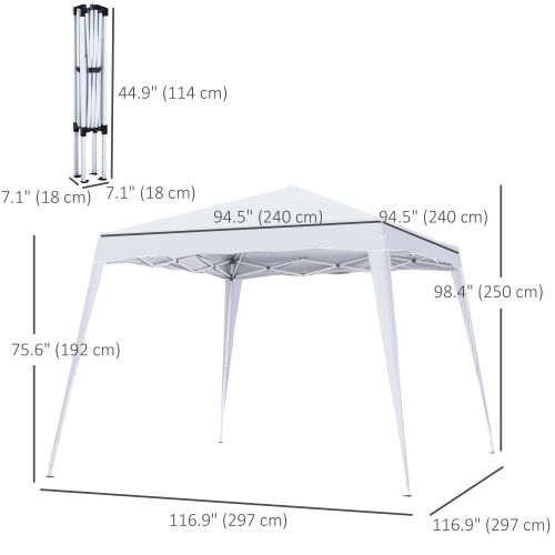 Outsunny 8' x 8' Pop Up Canopy Tent with Inclined Legs, Portable Party Tent Gazebo with Carrying Bag for Garden, Camping, Party, Picnic, White