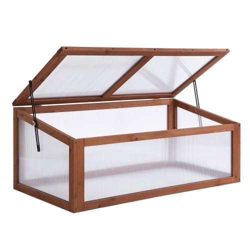 Cadre froid en bois Outsunny, couvercle supérieur ouvert et inclinable, 39 x 26 x 16&nbsp;po, petite jardinière en polycarbonate pour fleurs,