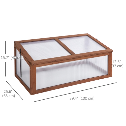Cadre froid en bois Outsunny, couvercle supérieur ouvert et inclinable, 39 x 26 x 16 po, petite jardinière en polycarbonate pour fleurs,