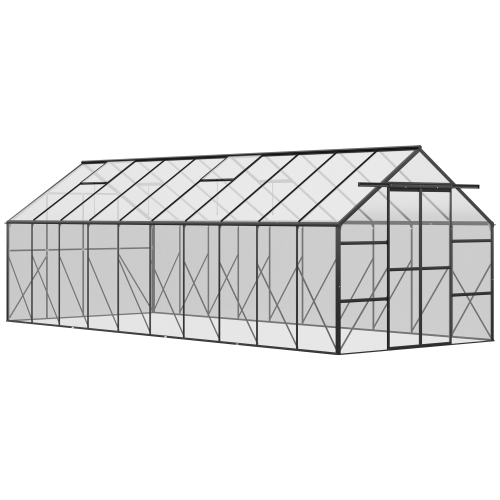 Outsunny 20' x 8' Aluminum Polycarbonate Greenhouse Walk-in Garden Greenhouse Kit with Adjustable Roof Vent, Rain Gutter and Sliding Door for Winter,