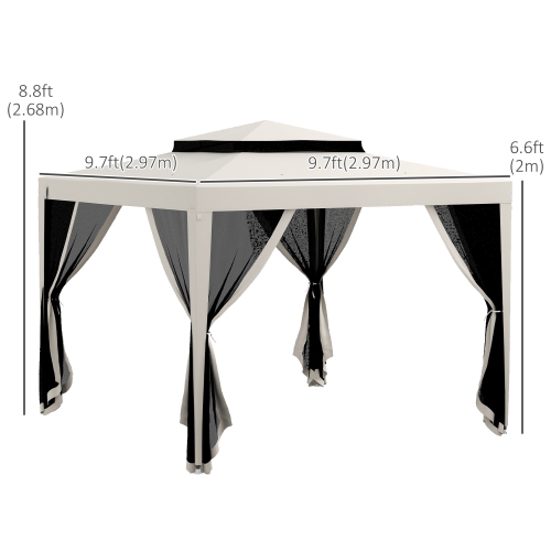 Outsunny 10' x 10' Canopy Tent, Party Tent with Mesh Netting and Double Tier Roof for Backyard, Garden, Patio, Outdoor, Cream White